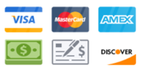 Accepted payment types: Visa, Mastercard, American Express, Cash, Check and Discover